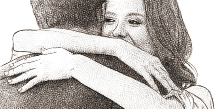 couple hugging - pencil drawing